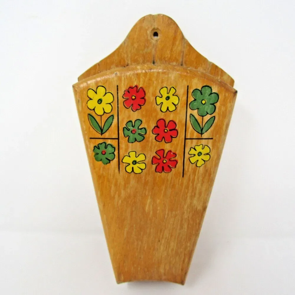 Vintage Yugoslavia Wooden Wall Hanging Knife Block Floral 5.5